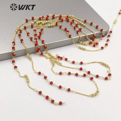 WT-RBC197 Amazing Women Handmade Gold Plated Jewelry Findings Chain in Brass with Red Beads Mix Link Chain Satellite Chain