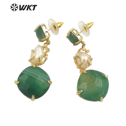 WT-MPE116 European and American Retro Exaggerated Round Shape Colorful Inlaid with Pearl Flowers Earrings