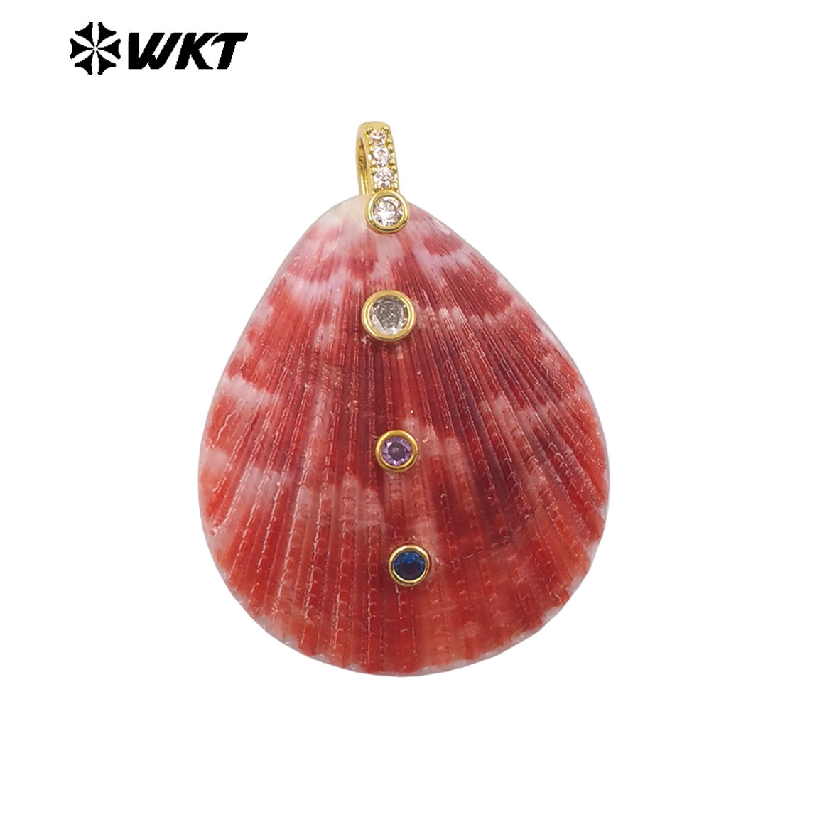 WT-JP528 New Arrival Multi Zircons And Colorful Natural Scallop Shell Gold Pendants For Women Handmade Necklace Design