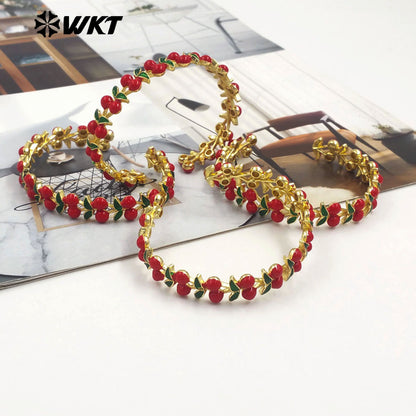WT-JF363 Popular Sales Yellow Brass With Drop Oil Women Bangle Cherry Fruit Style Gold Electroplated For Cute Jewelry Accessory