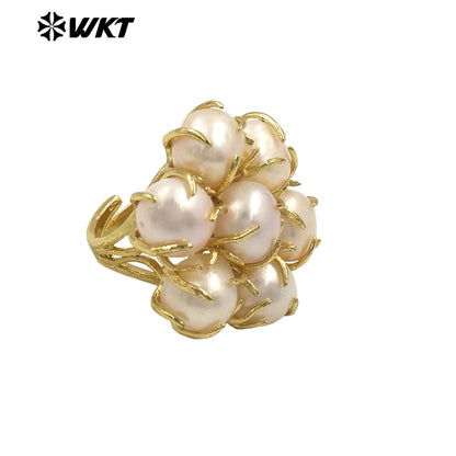 WT-MPR123 Sweet Gold Plated Handmade Claw Prong Setting Multi Freshwater Pearl Assemble Flower Rings