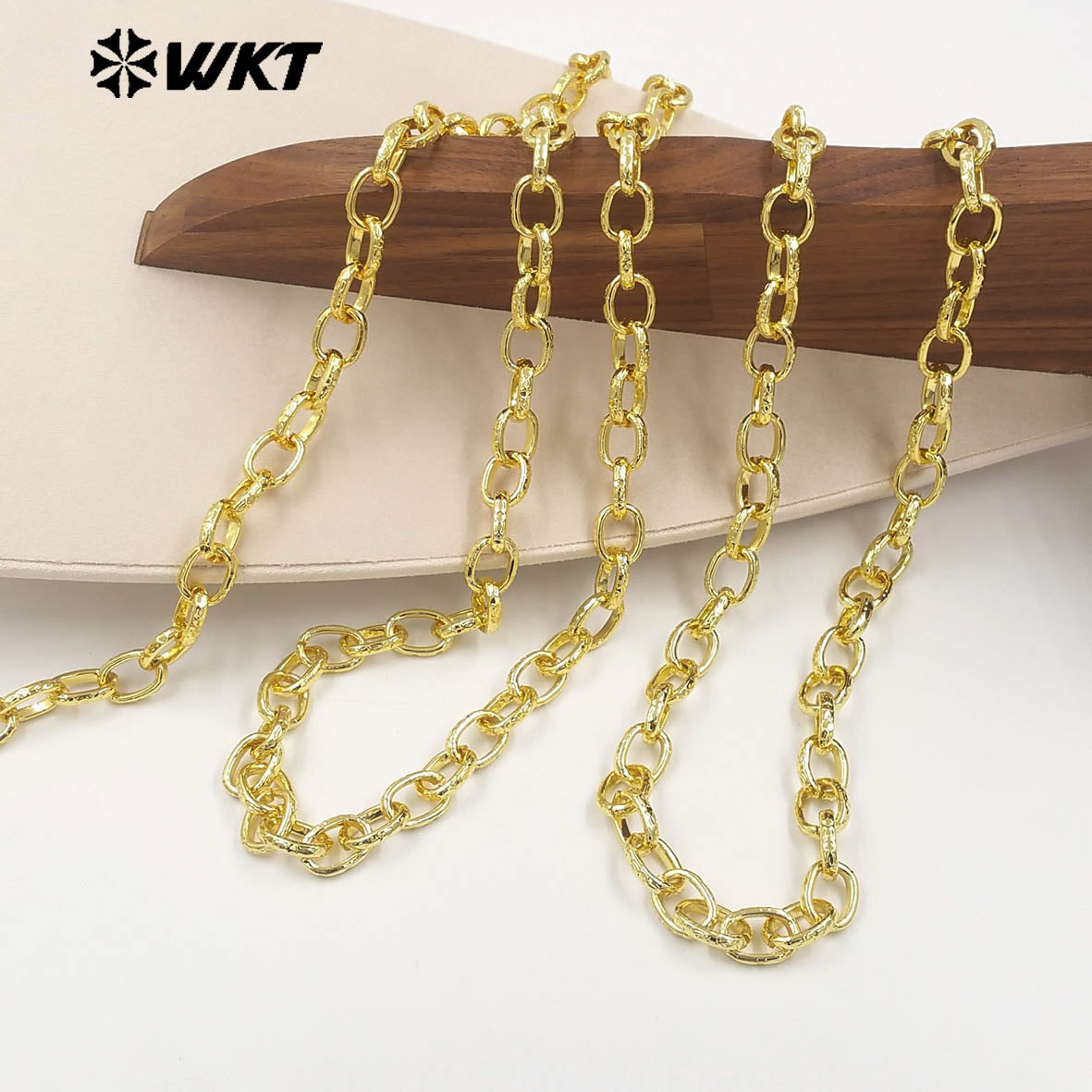 WT-BC267 New Arrival Yellow Brass Gold Plated Round Carved Patterns Metal Chains For Simple Style Necklace Bracelets Making