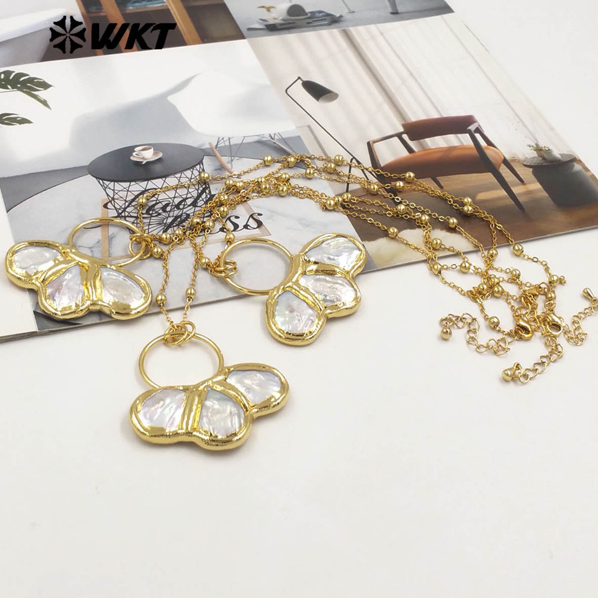 WT-JN298 Explosive New Products Gentle 18K Gold Plated Freshwater Pearl Shell Shaped Pendant Necklace Jewelry Finished for Women