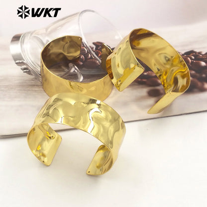 WT-B659 Wholesale Fashion Simple Europe Popular 18K Real Gold Plated Hammer Pattern Metal Bangle in Adjustable