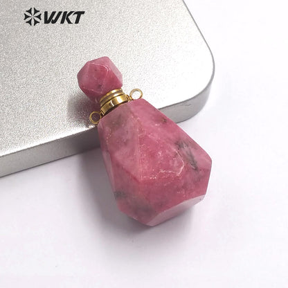 WT-P1479 Newest Natural Stone Perfume Bottle Pendant Smokey Quartz Pendant Rhodonite Pendant Stainless Steel Charm Jewelry
