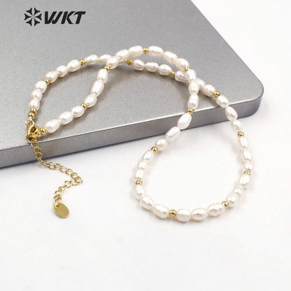WT-JN190 Amazing Small Size Rice Pearl Chocker Necklace Elegant Women 16 Inch Long Gorgeous Real Pearl Birthday Necklace