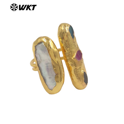 WT-MPR153 Hot Sale Gold Plated Natural Little Agate Stone And Freshwater Pearl Adjustable Rings As Lady Fashion Accessories