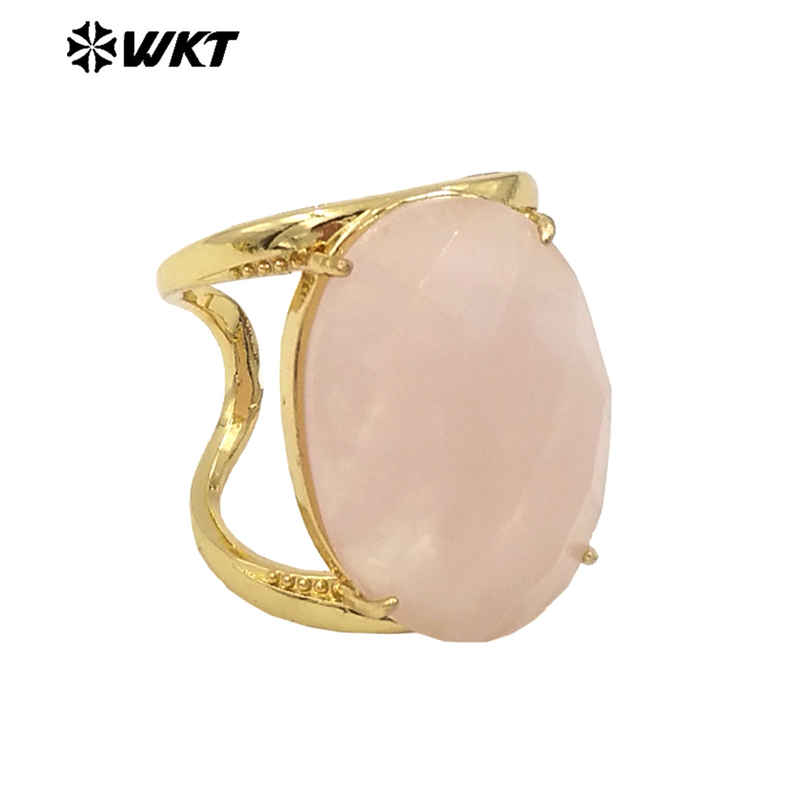 WT-R525 Simple Design 18K Real Gold Plated Claw Setting Faceted Natural Stone Cocktail Women Ring in Available Size