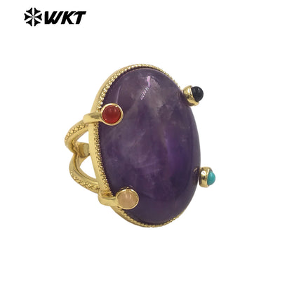 WT-R586 Lovely Romantic Design Gold Plated Little Stone And Natural Big Gemstones Women Rings As Friends Jewelry Presents