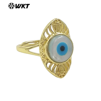 WT-MPR106 New Autumn Design Fashion Gold Plated Charming Turkey Eye Shell Women Party Rings in Adjustable Size