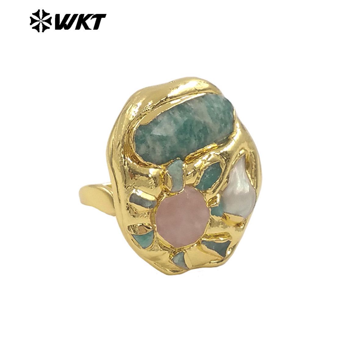 WT-MPR139 Wholesale Gorgeous Trend Style Multi Stones With Natural Pearl Gold Plated Rings For Women Beautiful Jewelry Gift