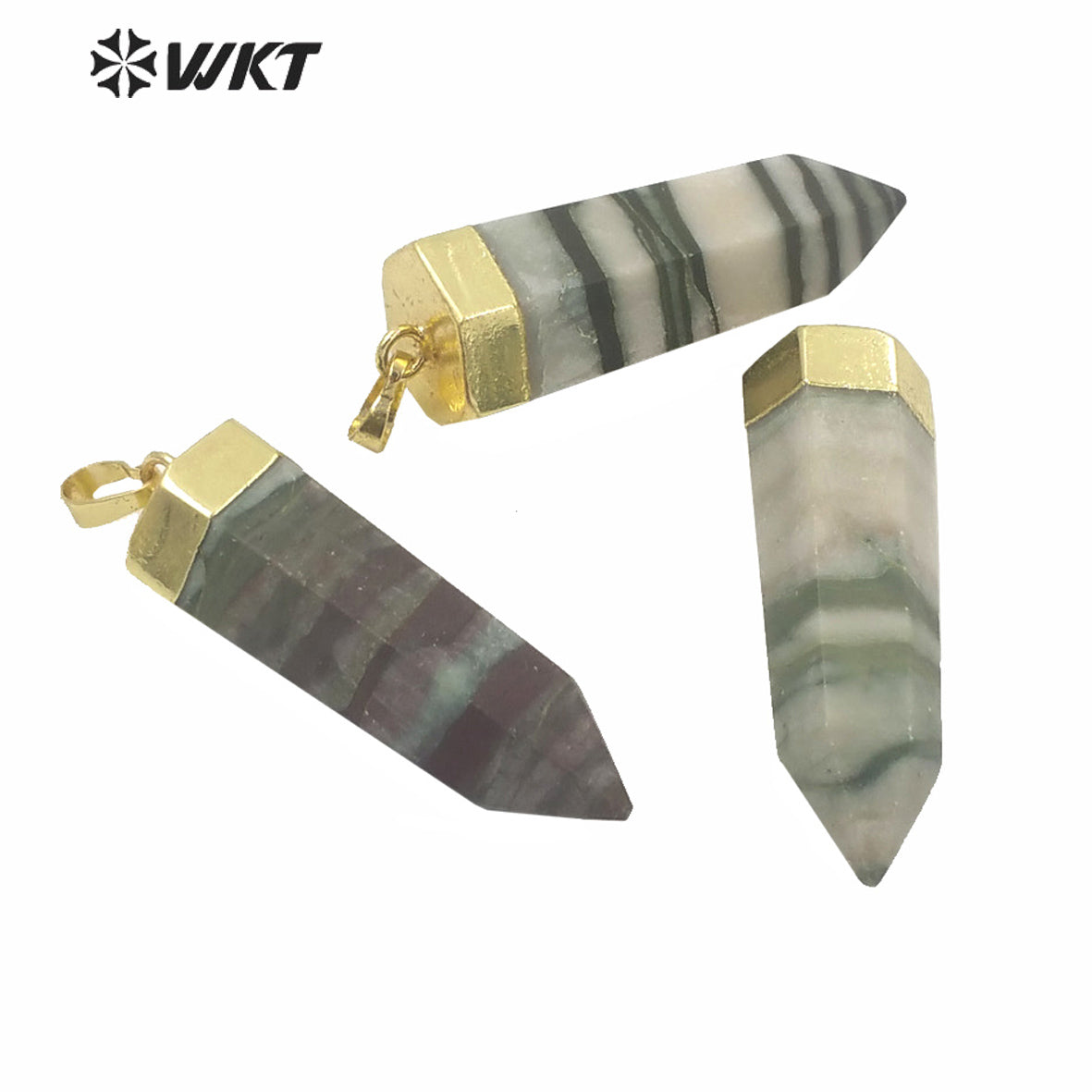 WT-P1565 Wholesale Gold Top Purple Jad Hexagonal Spirit Point Pendant Fashion Hot Natural Jade Stone Point Pendant for Women