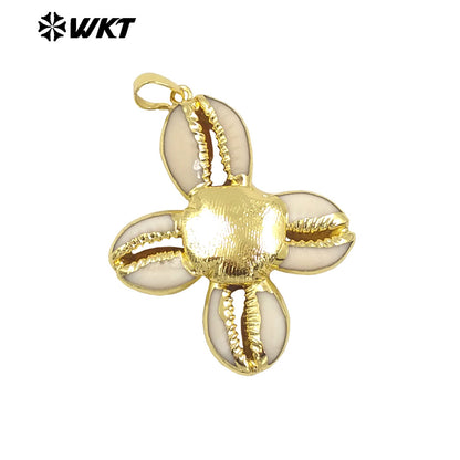 WT-JP387 Wholesale Customization 18K Gold Plated Shell Petal Hollow Shape Pendant Can Be Made Necklace Women Jewelry As Gift