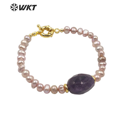 MPB006 Gorgeous Natural Freshwater Pearl Beads Bracelet with Stone Themed Lady Elegant White Pearl and Stone Bracelet with Clasp