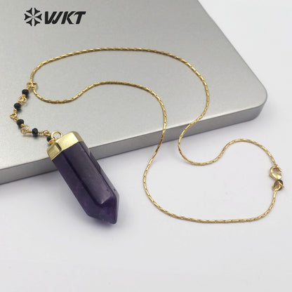 WT-N1180 Newest Natural Rose Quartz Pendant Necklace With Color Beads Chain Fluorite Necklace Fashion Natural Amethyst Necklace