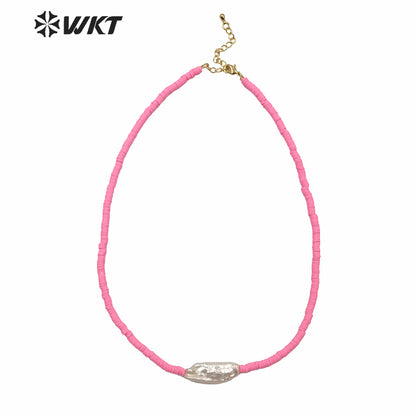 WT-JN126 WKT 16 Inch Long Hand Make Strand Pearl Necklace Lady Summer Hot 4mm Resin Beads Choker Pearl Necklace for Wedding