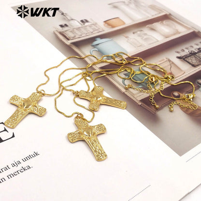 WT-JFN70 Good Quality Thin Chain With Yellow Brass Metal Cross Shape Pendant Necklaces For Friends Fashionable Jewelry Gift