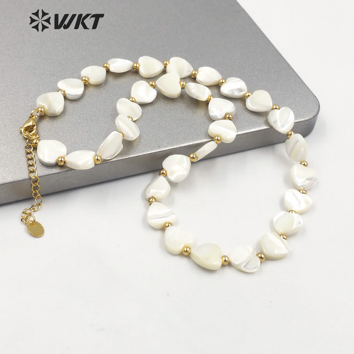 WT-JN191 Women Pure Holy White Shell Heart Necklace Lovely Hand Strand Beads Shell Necklace 16 Inch Long Lover Wedding Necklace