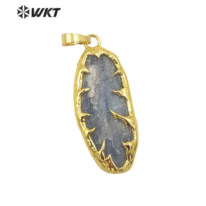 WT-P1961 Wholesale Fashion Gold Plated Boho Raw Stone Handmade Welding Unique Blue Kyanite Jewelry Pendants
