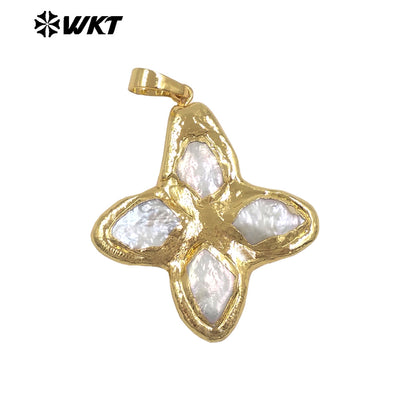 WT-JP509 Wonderful Popular 18K Gold Plated Natural Freshwater Pearl Pointed Little Cross Pendant For Trendy Necklace Making