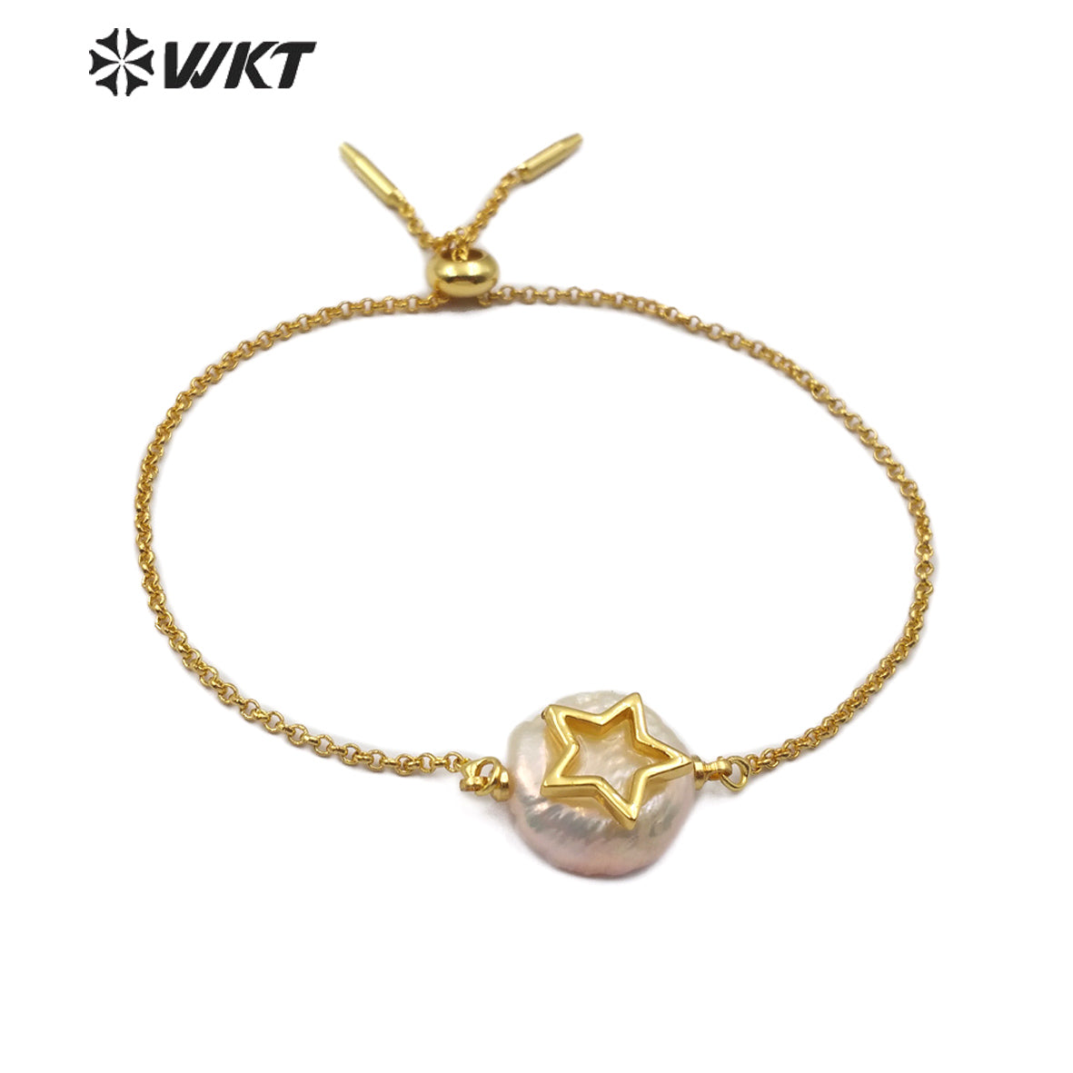 WT-MB112 New Arrival Pearl Gold Bracelet CZ Pave Star and Elephant or Moon Pattern Women Fashion Charm Bracelet