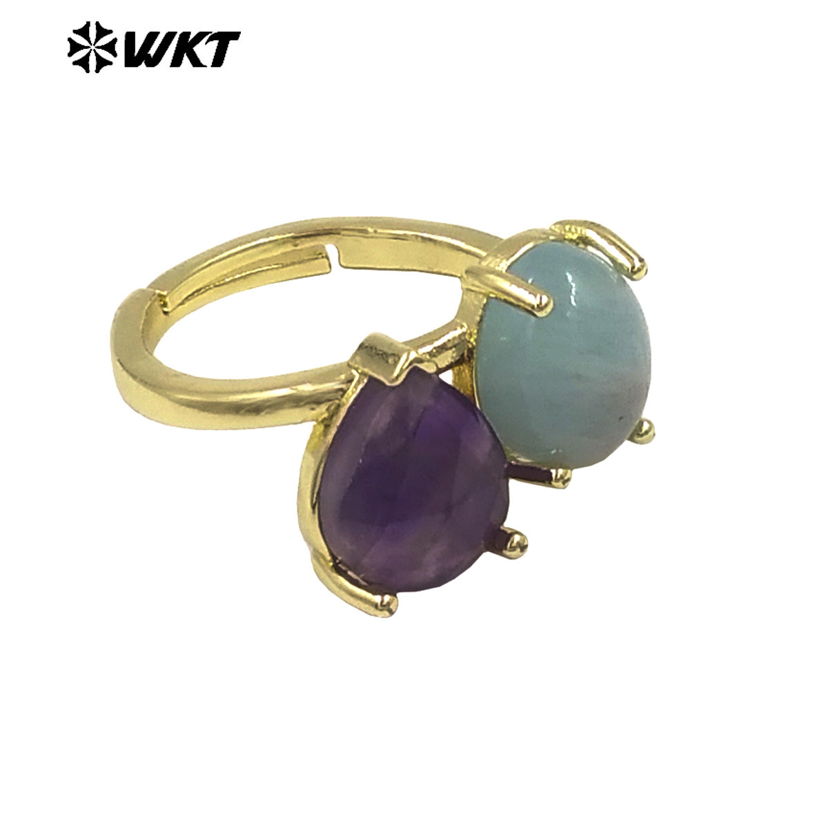 WT-R589 Classical Elegant Design Gold Electroplated Double Natural Gemstones Rings As Women Daily Matching Trendy Jewelry