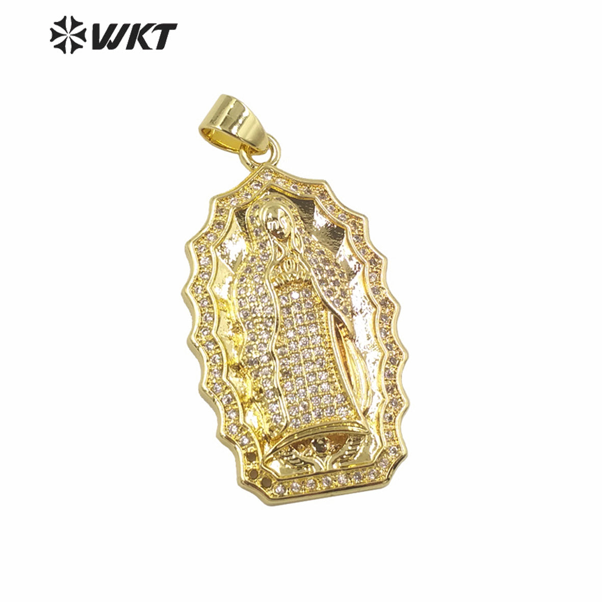 WT-MP277 Newest Vintage Style Female Deity Shaped Natural Shell Shell&Cubic Zircon Madonna Design Pendant