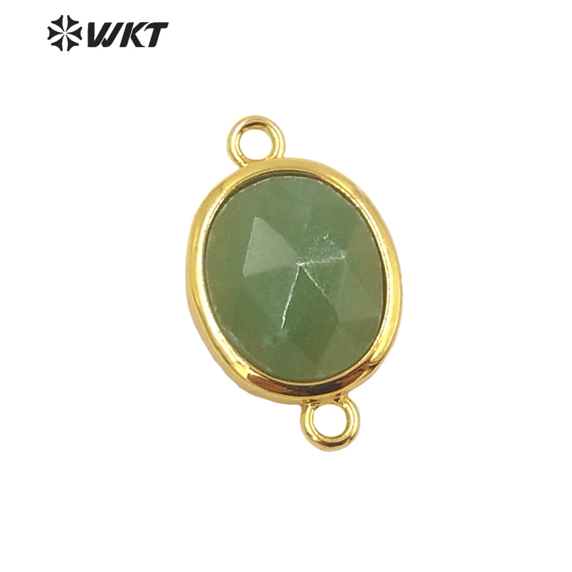 WT-C306 Wholesale Delicate Double Loops Stone Connector Jewelry Findings Chain Faceted Oval Shape Gemstone Charm Pendant
