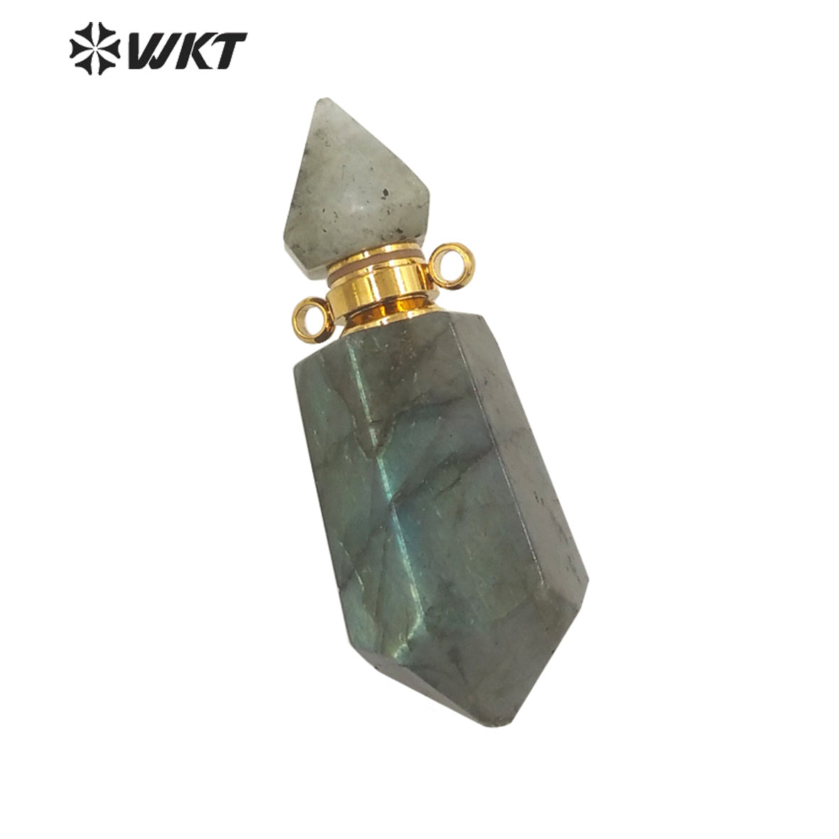 WT-P1760 WKT Superior Quality Natural Stone Perfume Bottle Pendant Labradorite Perfume Bottle Pendant Jewelry Necklace Accessory