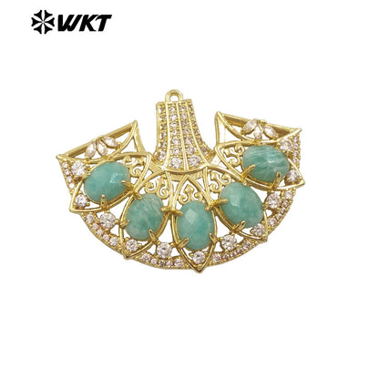 WT-MP295 Spring New Style Most Fashion Fan Shape Micropave Clawing Setting Natural Stone Lovely Skirt Pendant