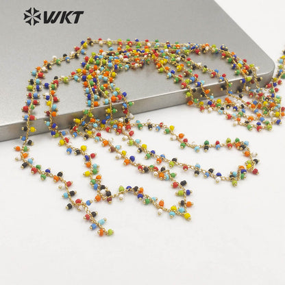 WT-RBC192 Newest Fashion Gold 2mm Glass Beads Jewelry Finding Chain for Necklace Design Women Colorful Rosary Beads Chain