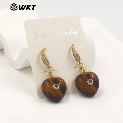 WT-E817 High Quality Zircon And Colorful Natural Gemstone Heart Shape Pendant Earrings As Friends Romantic Jewelry Gifts