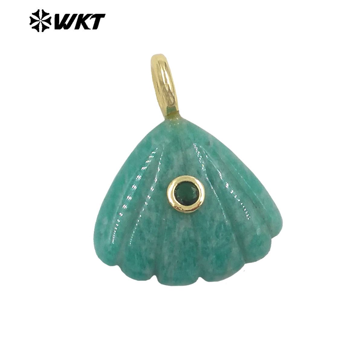 WT-P2054 Delicate Design Gold Plated Zircon And Natural Gemstones Cute Shell Shape Charms Pendant For Handmade Necklace DIY