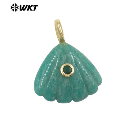 WT-P2054 Delicate Design Gold Plated Zircon And Natural Gemstones Cute Shell Shape Charms Pendant For Handmade Necklace DIY