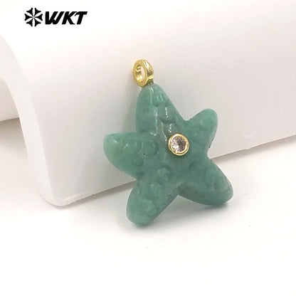 WT-P2108 Lovely Sweet Style Zircon And Natural Gemstones Starfish Shape Small Pendants For Girl Friends Necklace Jewelry DIY