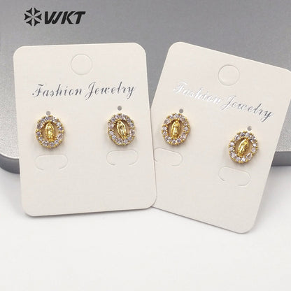 WT-ME101 Wholesale Newest Vintage Style Cubic Zircon Fashion Light Luxury With Enamel Micro Paved Earrings Studs