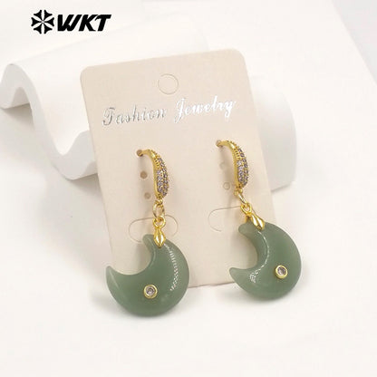 WT-E816 Lovely Style Zircon And Natural Gemstones Moon Shape Little Gold Pendant Earrings As Lady Daily Decorative Jewelry