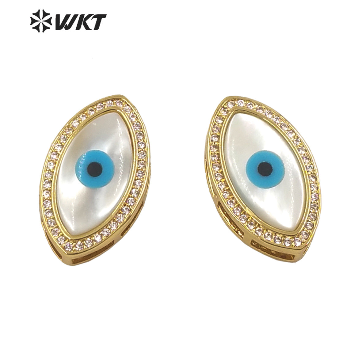 WT-MP203 WKT Exclusive Fashion 18k Real Gold Plated Micro Pave Cubic Zircon Setting White Shell Eye Pendant in Horseeye Shape