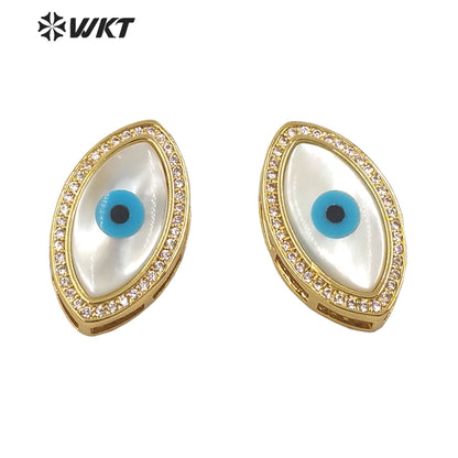 WT-MP203 WKT Exclusive Fashion 18k Real Gold Plated Micro Pave Cubic Zircon Setting White Shell Eye Pendant in Horseeye Shape