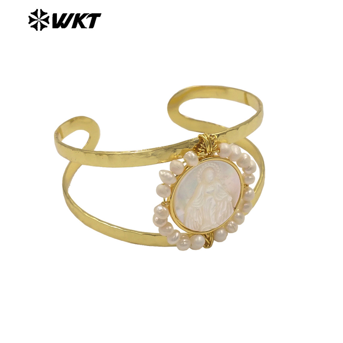 MPB132 Wholesale Religious Gold Plated Double Layers Hand Carved Shell And Pearl Adjustable Bangles As Ladies Party Present