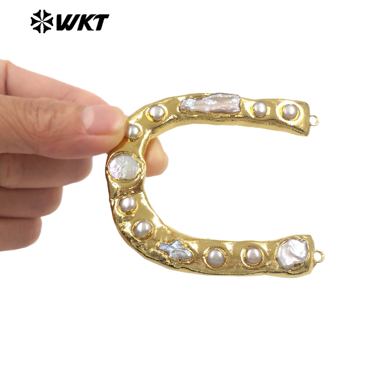 WT-PC013 Wholesale Back Full Gold Plated Natural Freshwater Pearl U Letter Shape Big Connectors As DIY Jewelry Accessories