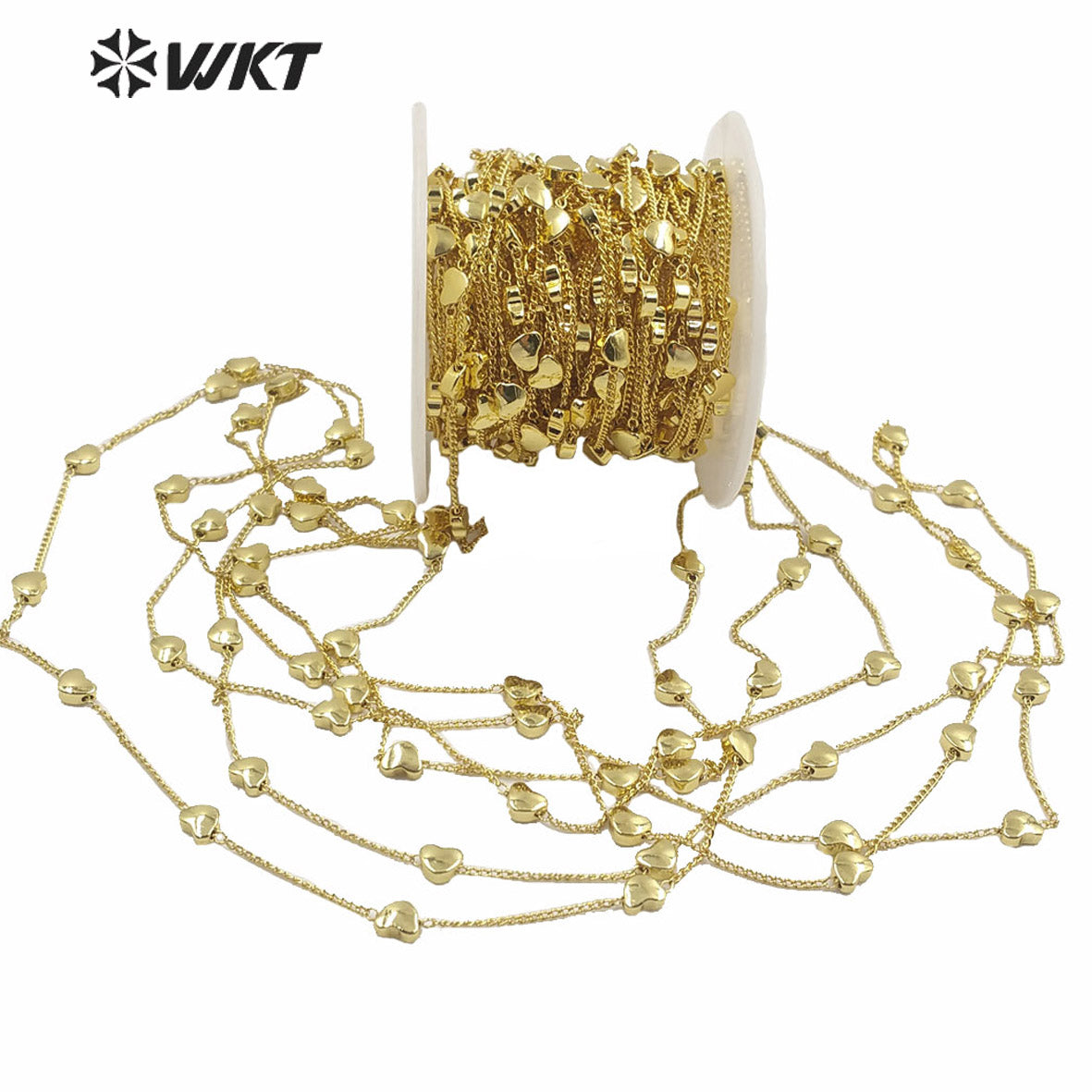 WT-BC135 Amazing Gold Electroplated Heart Charm Necklace Chain Fashion Jewelry Making Parts Brass Chain for Women Gold Chain