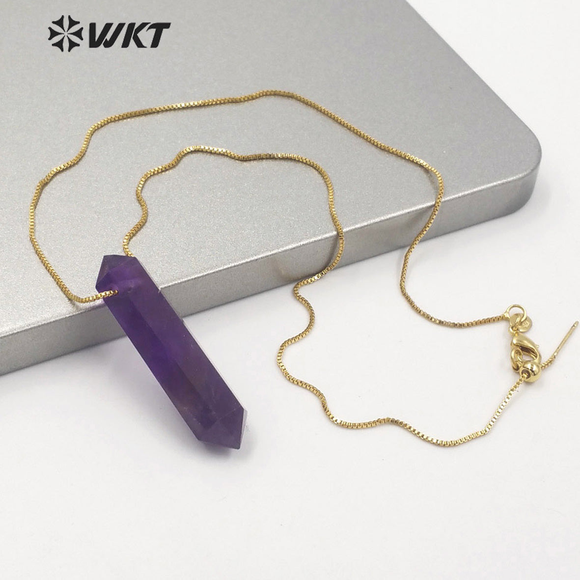 WT-N1306 New Fashion Gold Adjustable Chain Thread Simple Elegant Rose Quartz Point Necklace Natural Double Point Quartz Necklace