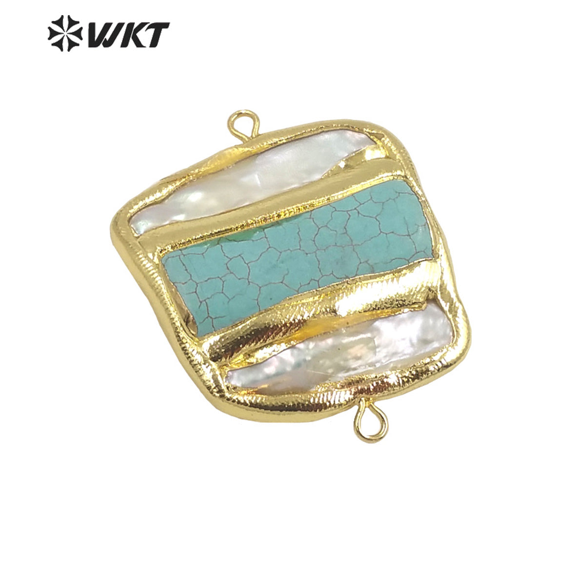 WT-JP286 WKT Noble While Pearl and GreenTurquoise Fashion Connector Double Hook Fine Pendants for Necklace Making