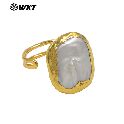 WT-MPR167 Simple Popular Gold Plated Natural Freshwater Pearl Square Ring Adjustable Size For Lady Elegant Style Accessory