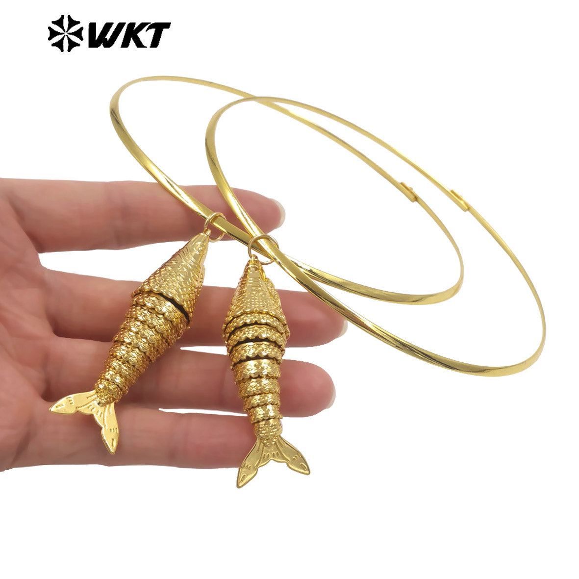 WT-N1540 Popular Vintage Style Gold Plated Choker With Yellow Brass Metal Fish Pendant Necklace For Friends Birthday Gift