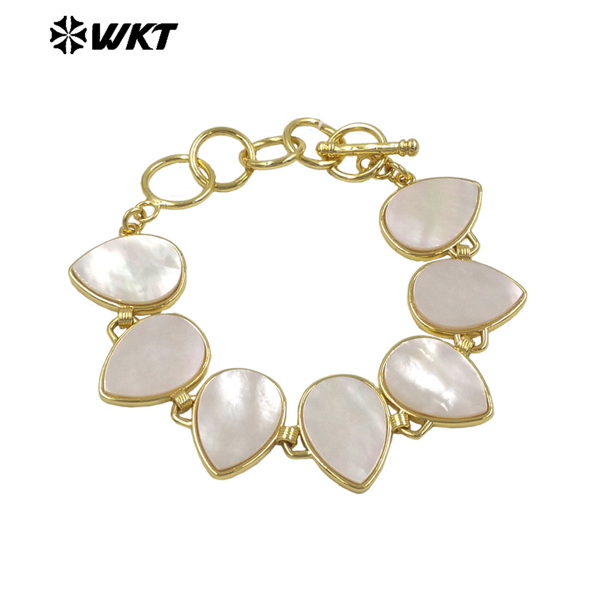 MPB144 Elegant Simple Style Gold Plated Round Waterdrop Shape Natural White Shell Bracelet For Women Daily Matching Jewelry