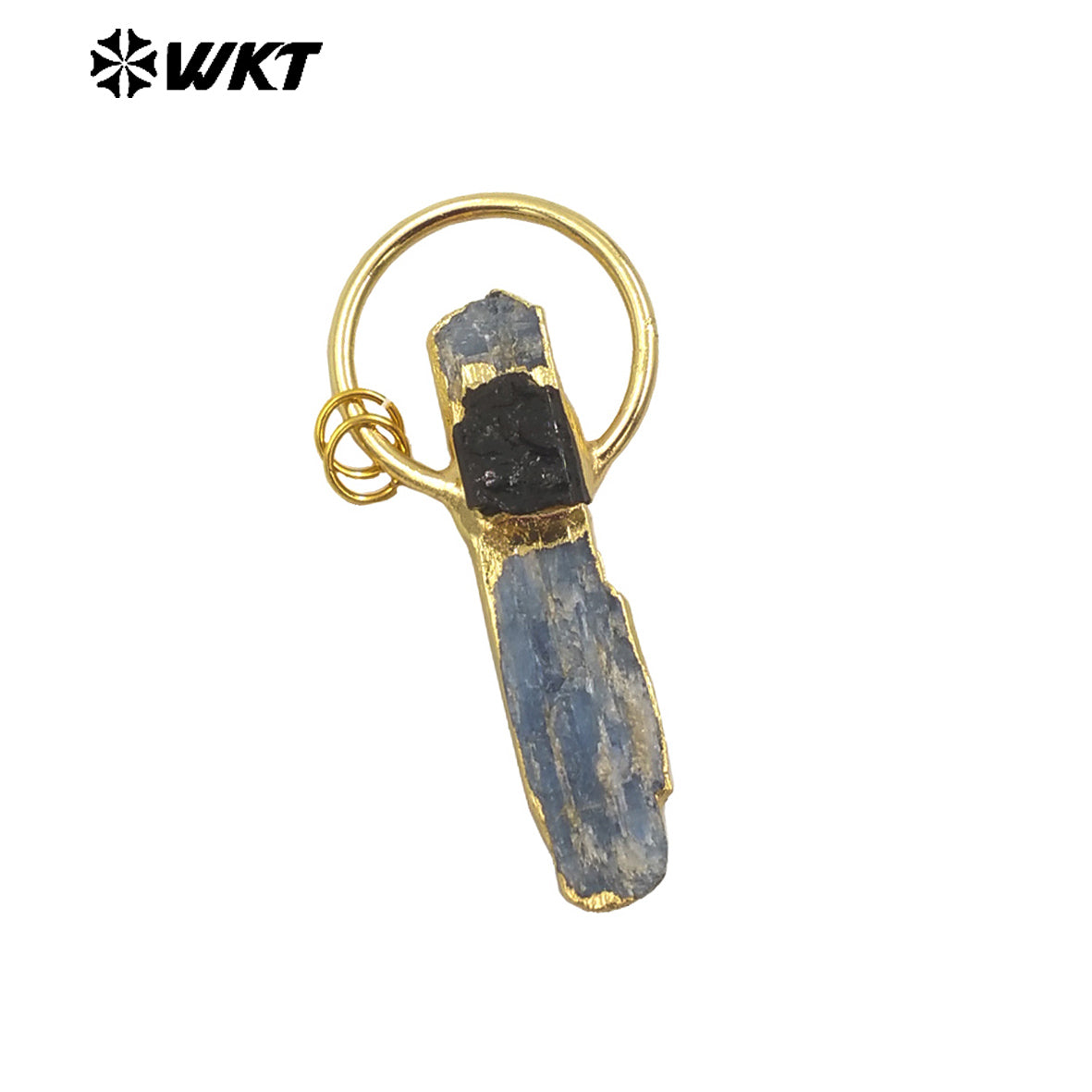 WT-P1968 New Design 2024 Vintage Bohemian Natural Raw Blue Kyanite With Black Tourmaline Lucky Jewelry Pendants