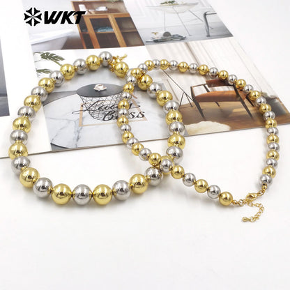 WT-JFN11 Wholesale New Popular Design Double Color Mixsure Unique Women Big Metal Ball Beads Hand Strand Necklace With Extend