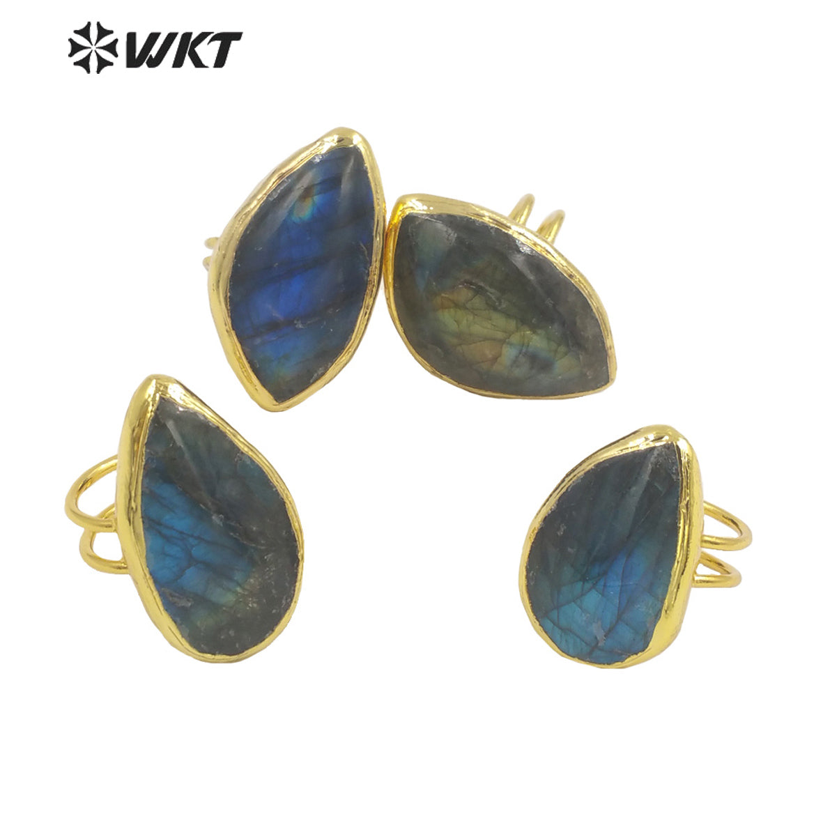 WT-R386 WKT 2022 New Style Natural Labradorite Ring Oval Shape Waterdrop Shape Noble Ring Natural Gemstone Ring for Girls Gift